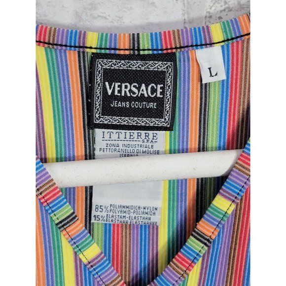 Versace Jeans Couture Women Multi Color Shirt Size Large‎ Rainbow Pride Vintage - Picture 4 of 11